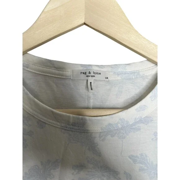 Rag and Bone Women T-shirt White Blue Cotton Size Large All Over Julie Tee - Picture 6 of 7